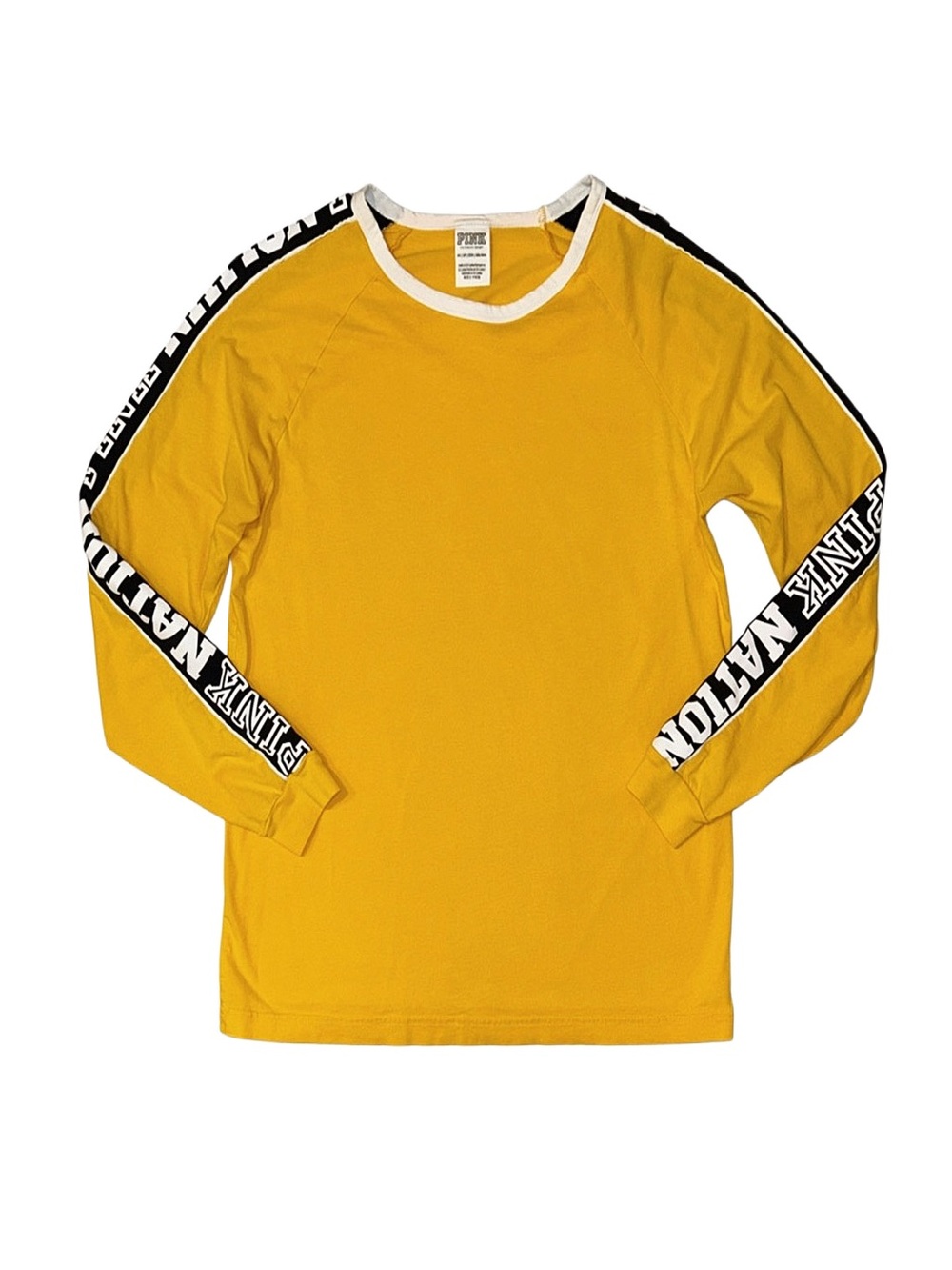 PINK Victoria's Secret Yellow And Black Campus Crew Long Sleeve Shirt